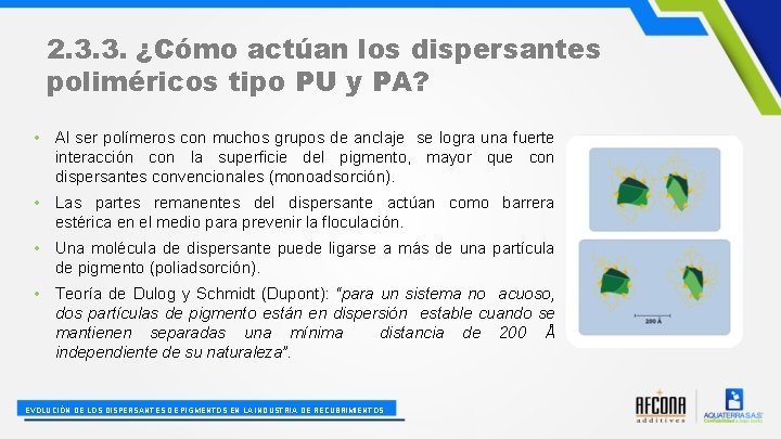 2. 3. 3. ¿Cómo actúan los dispersantes poliméricos tipo PU y PA? • Al