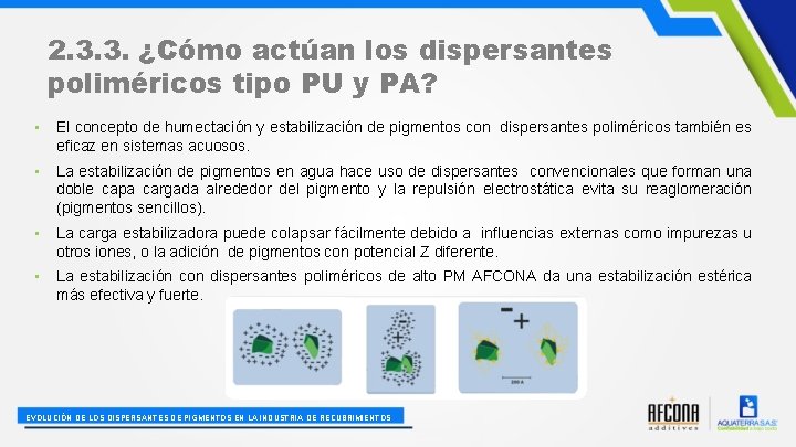 2. 3. 3. ¿Cómo actúan los dispersantes poliméricos tipo PU y PA? • El