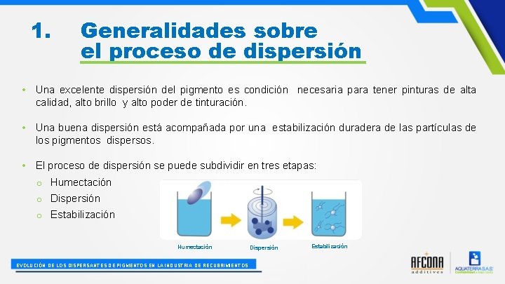 1. Generalidades sobre el proceso de dispersión • Una excelente dispersión del pigmento es