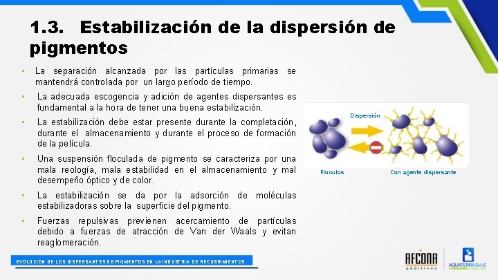 1. 3. Estabilización de la dispersión de pigmentos • La separación alcanzada por las