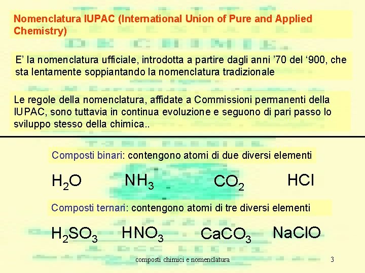 Nomenclatura IUPAC (International Union of Pure and Applied Chemistry) E’ la nomenclatura ufficiale, introdotta Nomenclatura IUPAC (International Union of Pure and Applied Chemistry) E’ la nomenclatura ufficiale, introdotta
