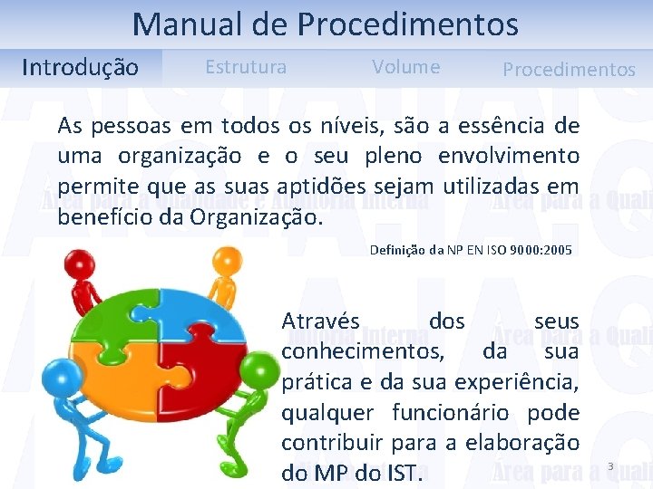 Manual de Procedimentos Introdução Estrutura Volume Procedimentos As pessoas em todos os níveis, são