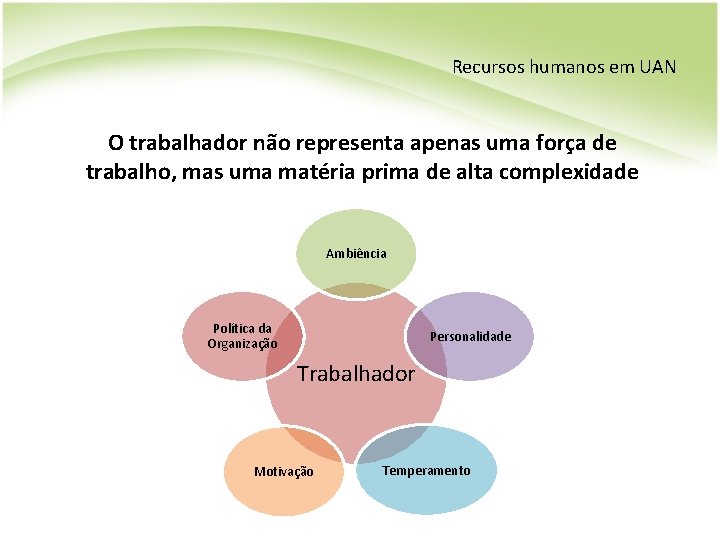 Recursos humanos em UAN O trabalhador não representa apenas uma força de trabalho, mas