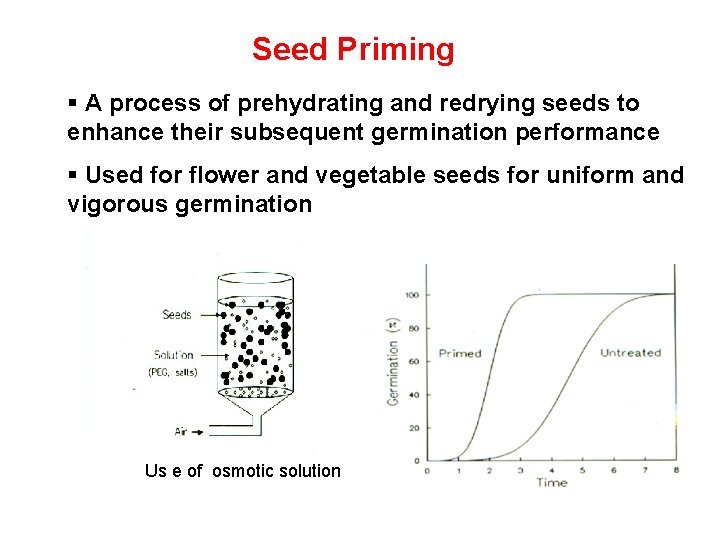 Seed Priming § A process of prehydrating and redrying seeds to enhance their subsequent