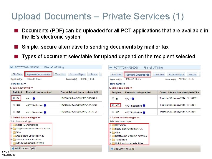 Upload Documents – Private Services (1) ■ Documents (PDF) can be uploaded for all