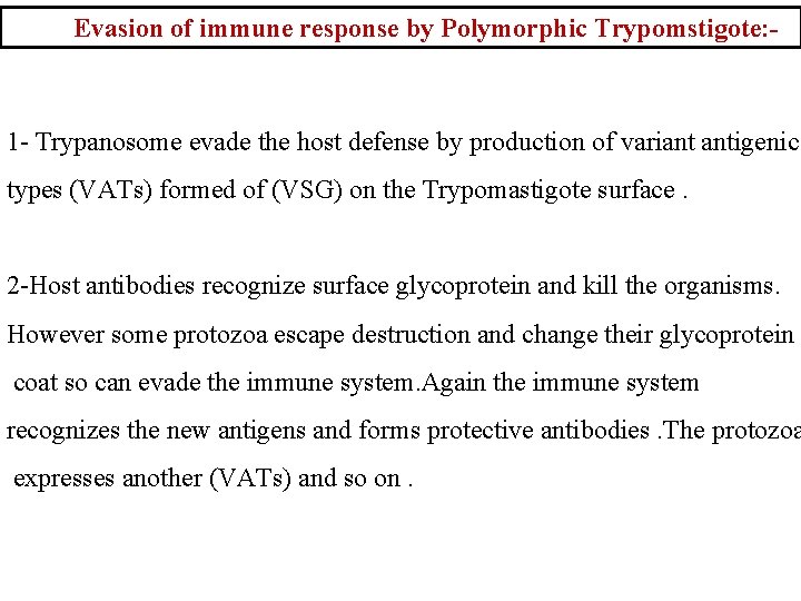 Evasion of immune response by Polymorphic Trypomstigote: - 1 - Trypanosome evade the host