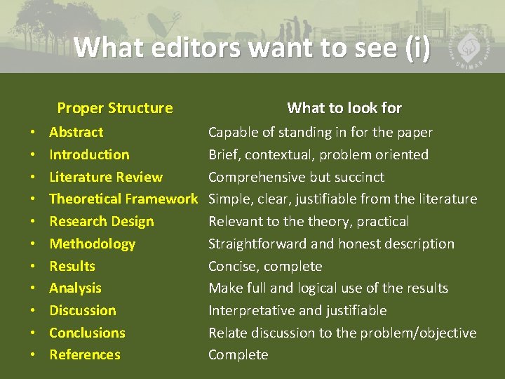 What editors want to see (i) Proper Structure • • • Abstract Introduction Literature