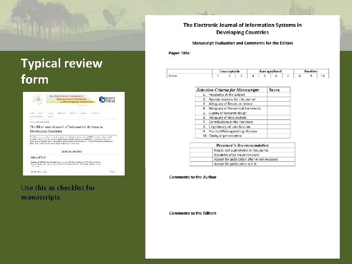 Typical review form Use this as checklist for manuscripts 