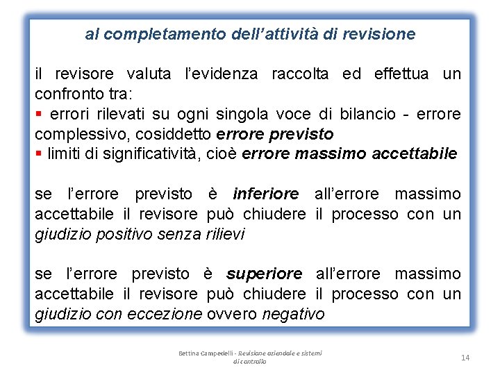 al completamento dell’attività di revisione il revisore valuta l’evidenza raccolta ed effettua un confronto