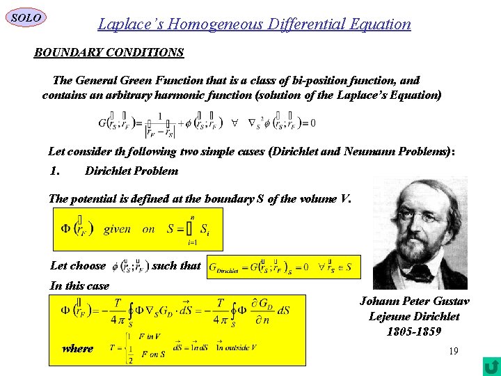 SOLO Laplace’s Homogeneous Differential Equation BOUNDARY CONDITIONS The General Green Function that is a