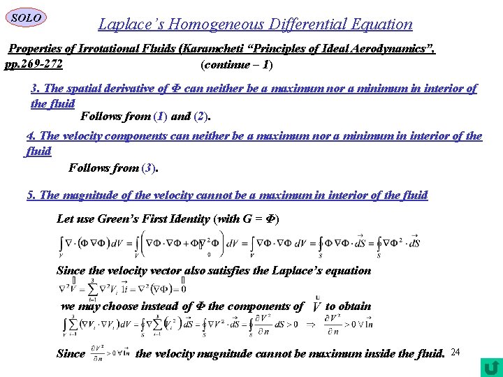 SOLO Laplace’s Homogeneous Differential Equation Properties of Irrotational Fluids (Karamcheti “Principles of Ideal Aerodynamics”,
