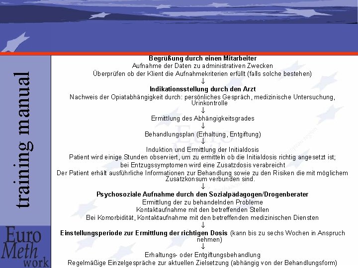 training manual Begrüßung durch einen Mitarbeiter Aufnahme der Daten zu administrativen Zwecken Überprüfen ob