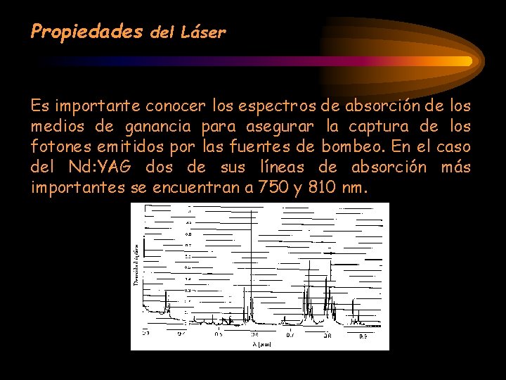 Propiedades del Láser Es importante conocer los espectros de absorción de los medios de