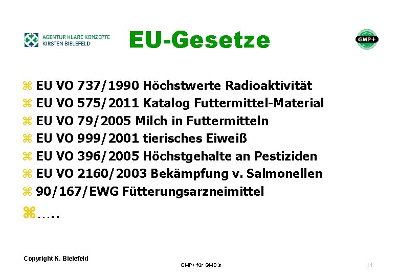 + EU-Gesetze z EU VO 737/1990 Höchstwerte Radioaktivität z EU VO 575/2011 Katalog Futtermittel-Material