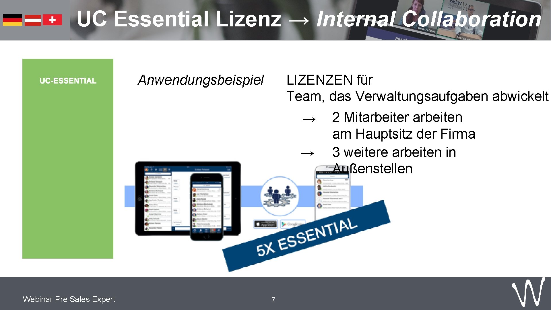 UC Essential Lizenz → Internal Collaboration Anwendungsbeispiel LIZENZEN für Team, das Verwaltungsaufgaben abwickelt →