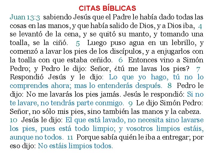 CITAS BÍBLICAS Juan 13: 3 sabiendo Jesús que el Padre le había dado todas