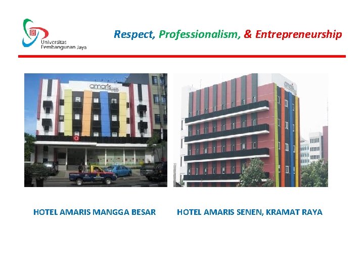 Respect, Professionalism, & Entrepreneurship HOTEL AMARIS MANGGA BESAR HOTEL AMARIS SENEN, KRAMAT RAYA 