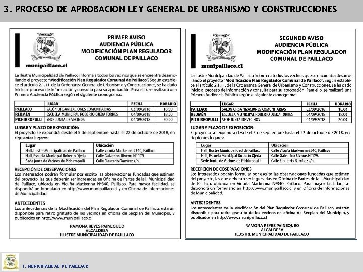 3. PROCESO DE APROBACION LEY GENERAL DE URBANISMO Y CONSTRUCCIONES I. MUNICIPALIDAD DE PAILLACO