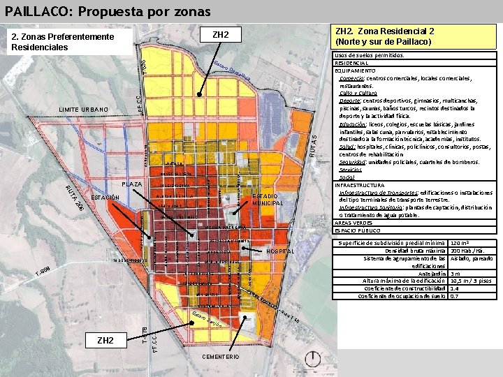 PAILLACO: Propuesta por zonas ZH 2. Zona Residencial 2 (Norte y sur de Paillaco)