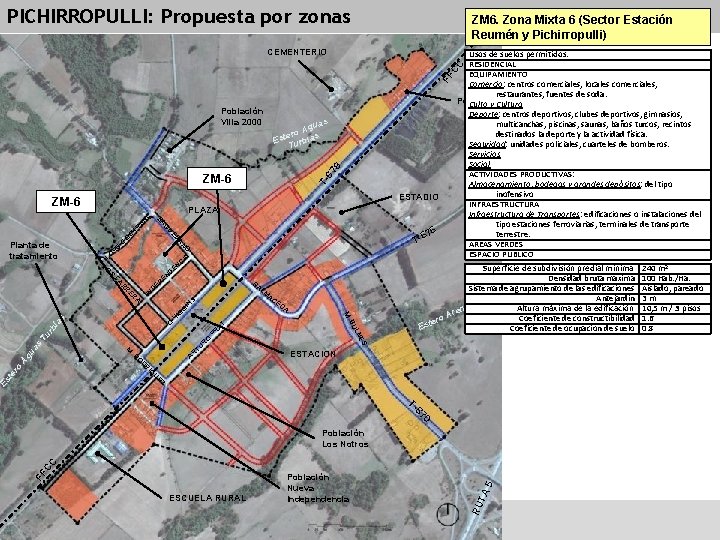 PICHIRROPULLI: Propuesta por zonas ZM 6. Zona Mixta 6 (Sector Estación Reumén y Pichirropulli)