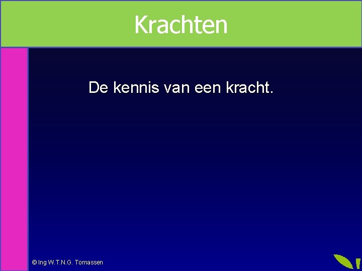 Krachten Na deze les kan je: De kennis van een kracht. © Ing W.