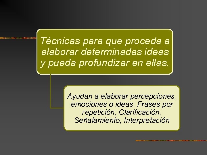 Técnicas para que proceda a elaborar determinadas ideas y pueda profundizar en ellas. Ayudan Técnicas para que proceda a elaborar determinadas ideas y pueda profundizar en ellas. Ayudan