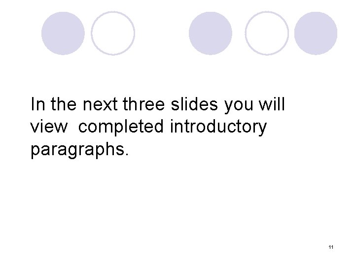 In the next three slides you will view completed introductory paragraphs. 11 