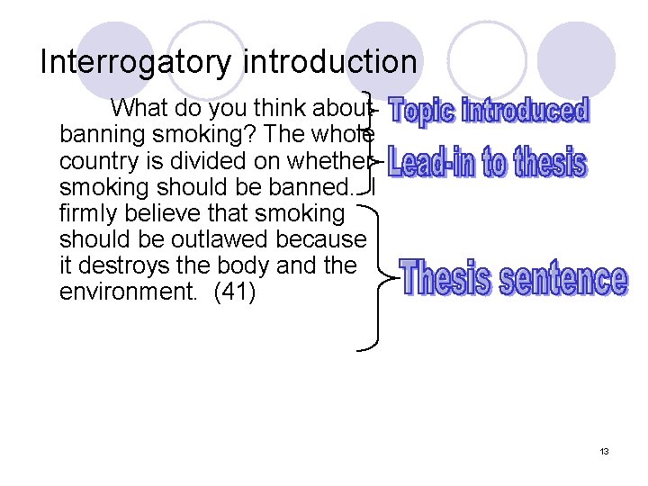 Interrogatory introduction What do you think about banning smoking? The whole country is divided