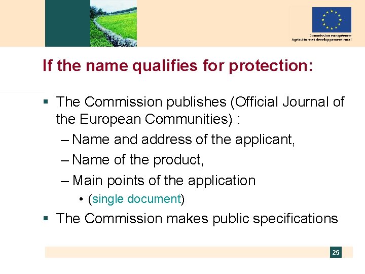 If the name qualifies for protection: § The Commission publishes (Official Journal of the