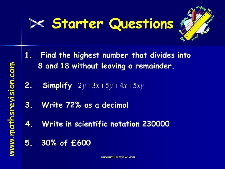 www. mathsrevision. com Starter Questions www. mathsrevision. com 