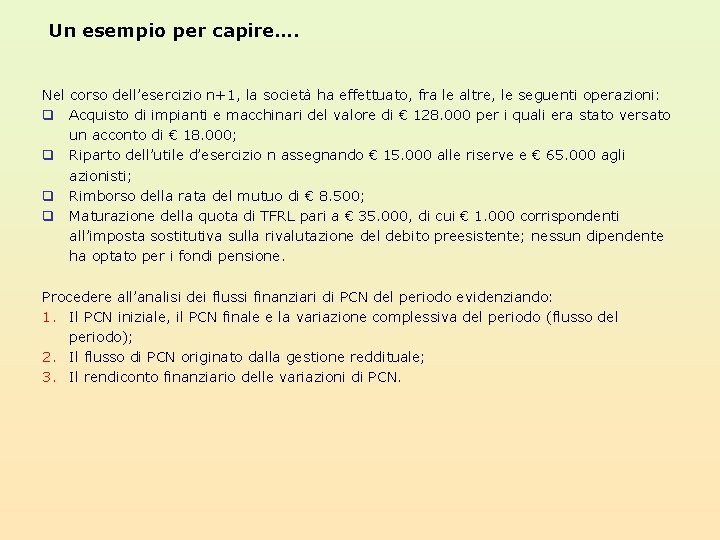 Un esempio per capire…. Nel corso dell’esercizio n+1, la società ha effettuato, fra le