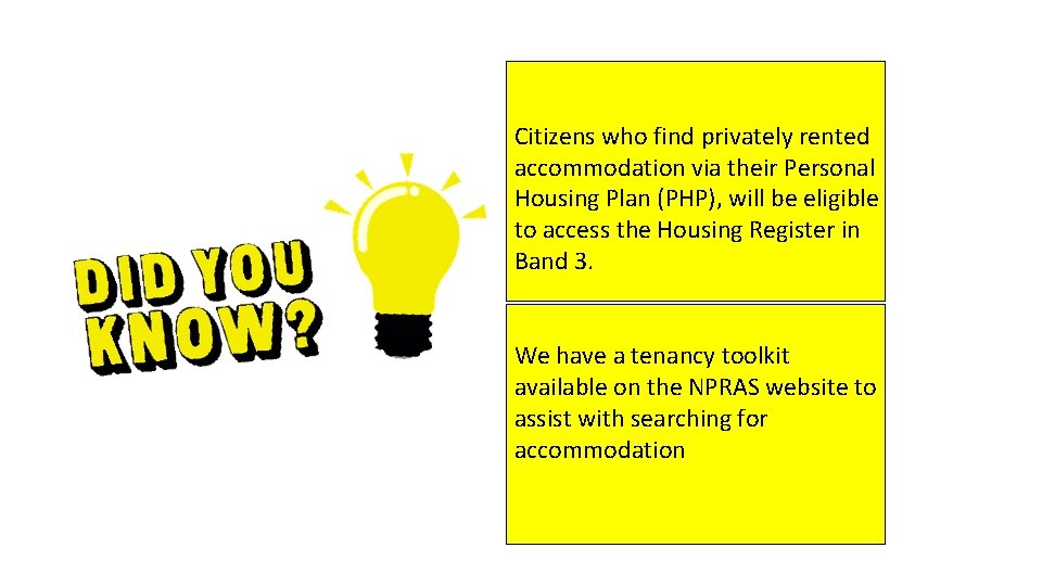  Citizens who find privately rented accommodation via their Personal Housing Plan (PHP), will