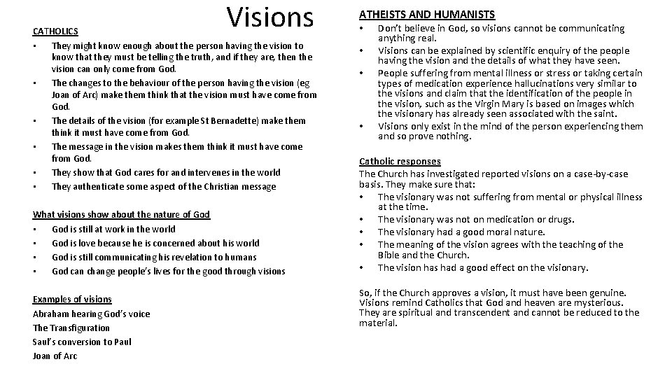 Visions CATHOLICS • They might know enough about the person having the vision to