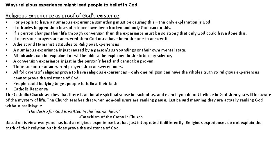 Ways religious experience might lead people to belief in God Religious Experience as proof