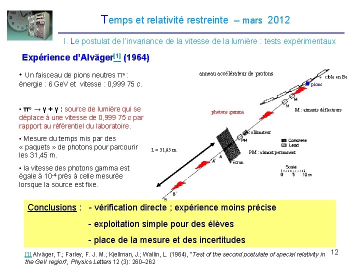 Temps et relativité restreinte – mars 2012 I. Le postulat de l’invariance de la