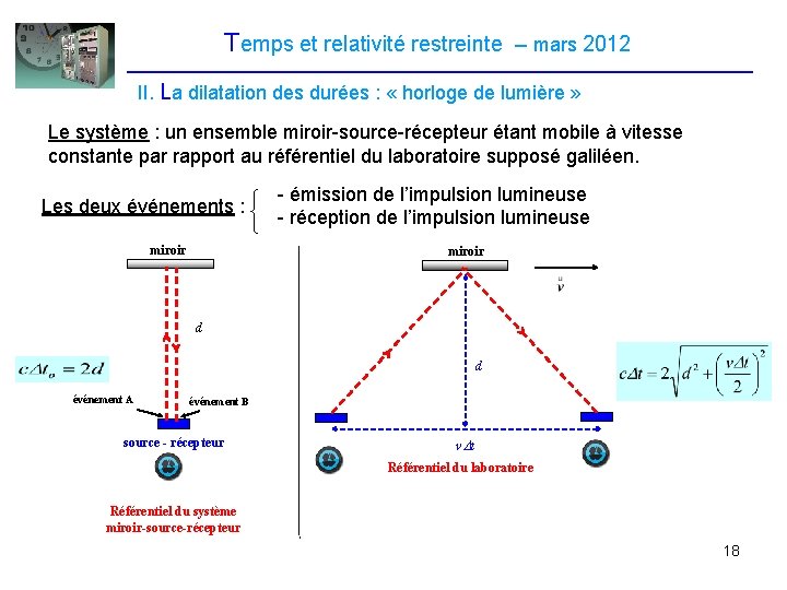 Temps et relativité restreinte – mars 2012 II. La dilatation des durées : « Temps et relativité restreinte – mars 2012 II. La dilatation des durées : «