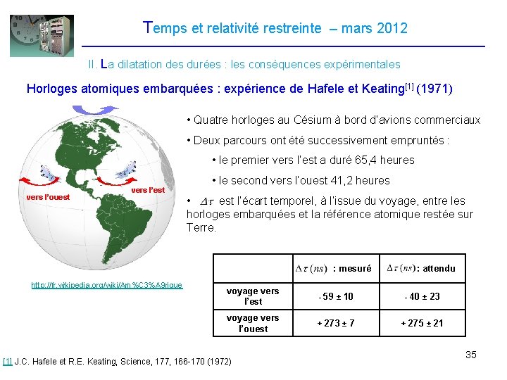 Temps et relativité restreinte – mars 2012 II. La dilatation des durées : les