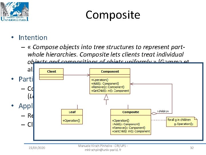 Composite • Intention – « Compose objects into tree structures to represent partwhole hierarchies.