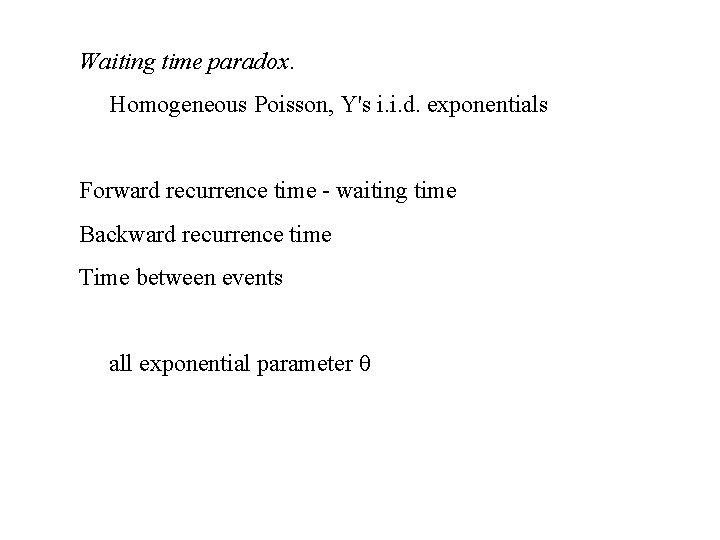 Waiting time paradox. Homogeneous Poisson, Y's i. i. d. exponentials Forward recurrence time -