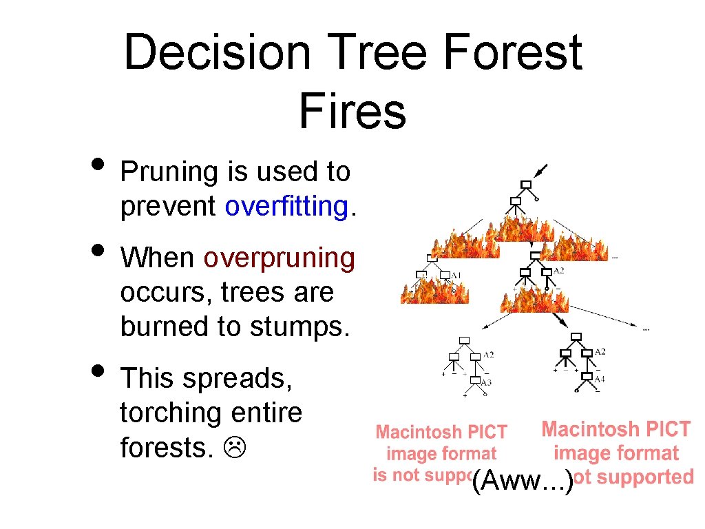 Decision Tree Forest Fires • Pruning is used to prevent overfitting. • When overpruning