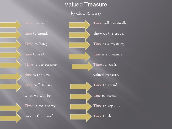 Valued Treasure by Chris R. Carey Time to spend; Time will eventually time to