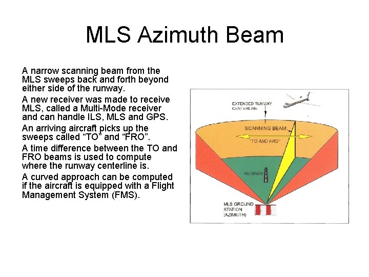MLS Azimuth Beam A narrow scanning beam from the MLS sweeps back and forth
