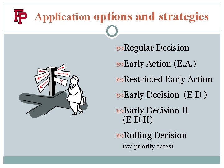 Application options and strategies Regular Decision Early Action (E. A. ) Restricted Early Action