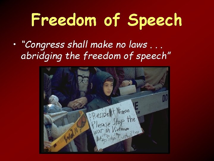 Freedom of Speech • “Congress shall make no laws. . . abridging the freedom