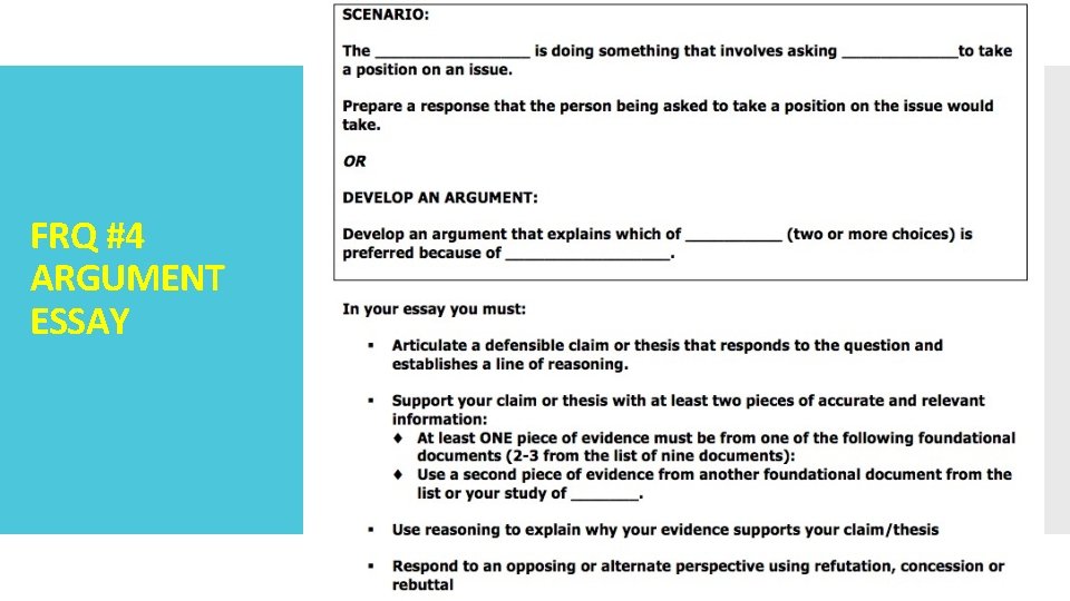 FRQ #4 ARGUMENT ESSAY • 