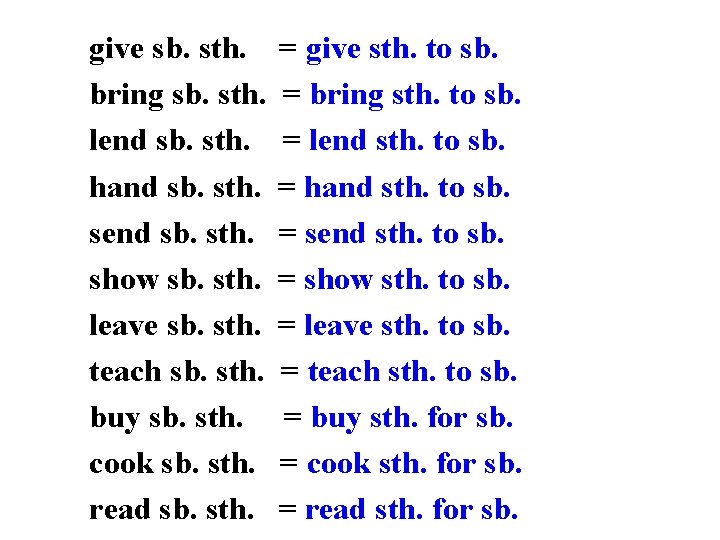 give sb. sth. = give sth. to sb. bring sb. sth. = bring sth.