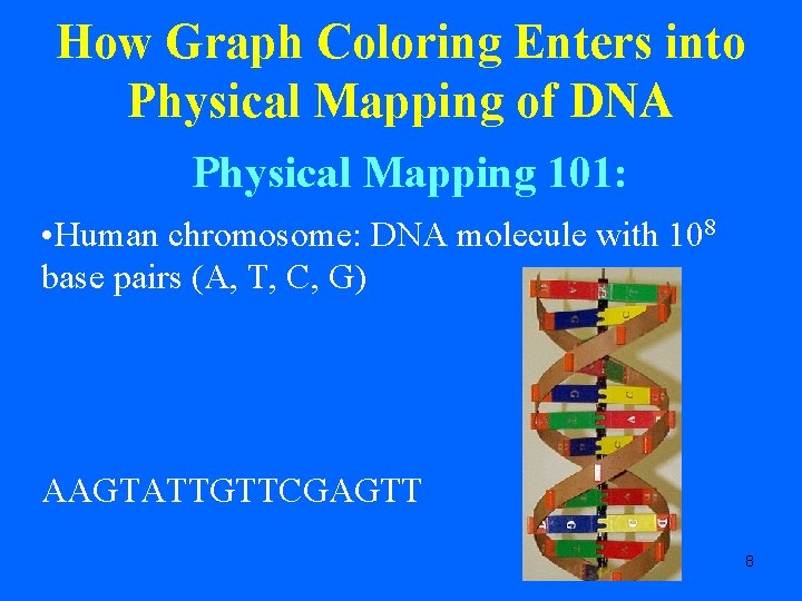 How Graph Coloring Enters into Physical Mapping of DNA Physical Mapping 101: • Human