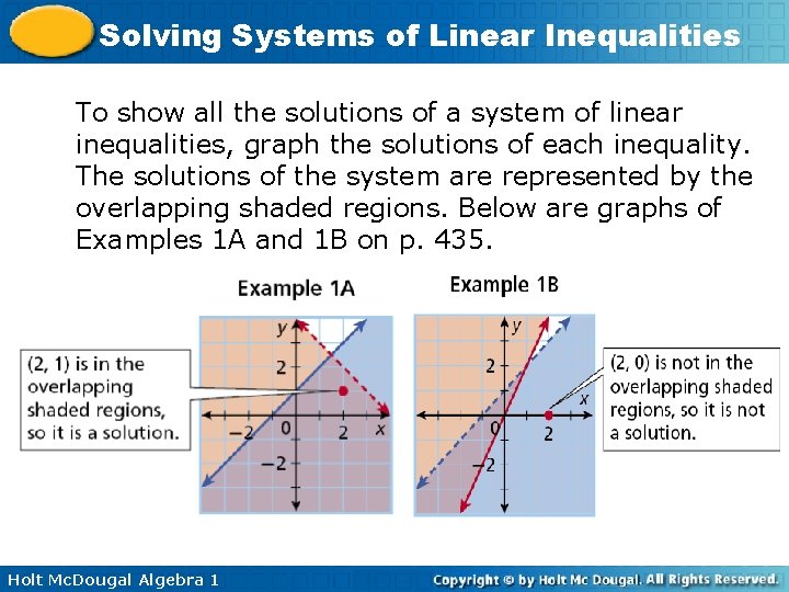 Solving Systems of Linear Inequalities To show all the solutions of a system of