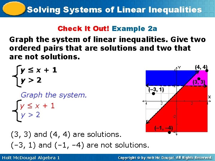 Solving Systems of Linear Inequalities Check It Out! Example 2 a Graph the system