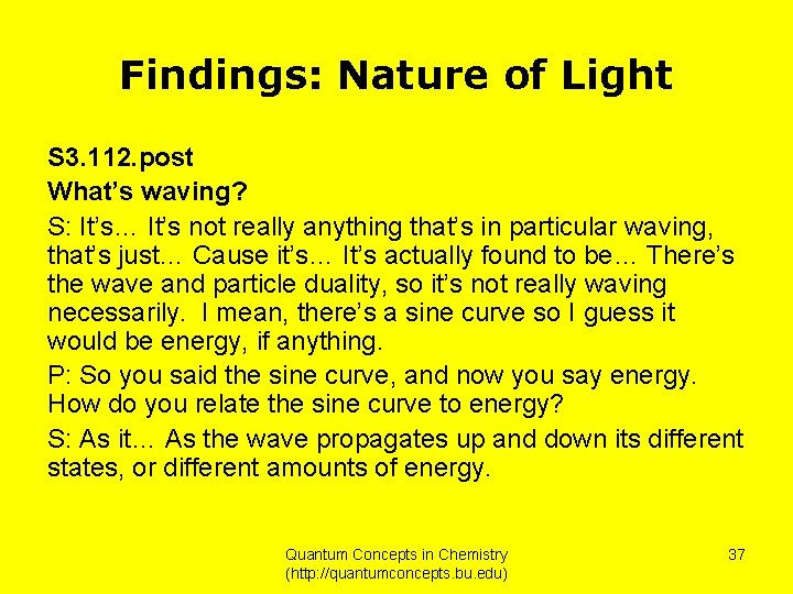 Findings: Nature of Light S 3. 112. post What’s waving? S: It’s… It’s not